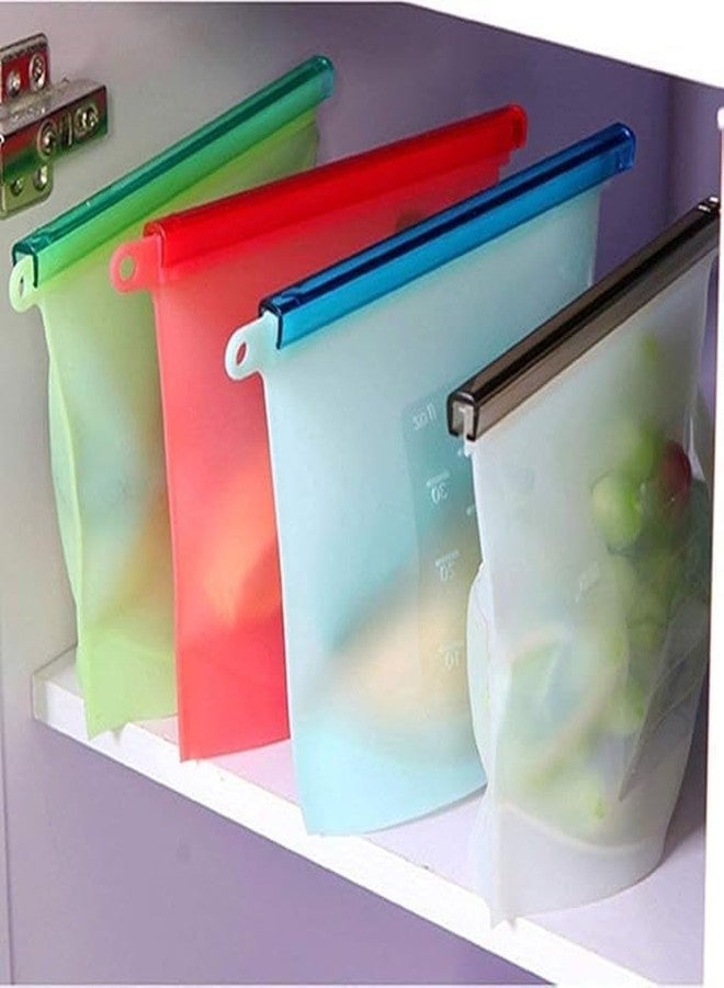 Elcaro 1000 ml Silicone Reusable Leakproof Bpa Free Food Storage Bag For Refrigerator,Air Tight Food Preservation Bag For Fruits Vegetable For Fridge,Meat Storage Bags For Freezer(Multicolour),Seal - Image 2